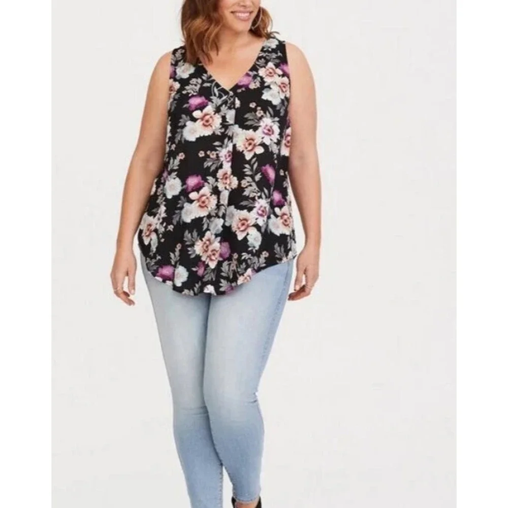 Torrid Georgette Single Pleat Front Chiffon Sleeveless Blouse Floral Plus Sz 2X - Picture 8 of 8